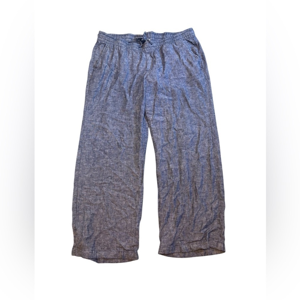 Women's Wide-Leg Linen Blend Pants - Blue - Lg